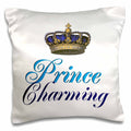 3dRose InspirationzStore His and Hers gifts - Prince Charming royal blue cursive script text with gold crown potential part of funny couple gift - Pillow Cases (pc_112875)