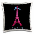 3dRose InspirationzStore French theme - Hot Pink Paris Eiffel Tower from France with girly blue ribbon bow - Black Stylish Modern France - Pillow Cases (pc_112908)