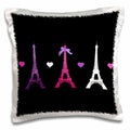 3dRose InspirationzStore French theme - Girly Eiffel Tower - hot pink purple black Paris towers love hearts stylish French modern France - Pillow Cases (pc_113151)