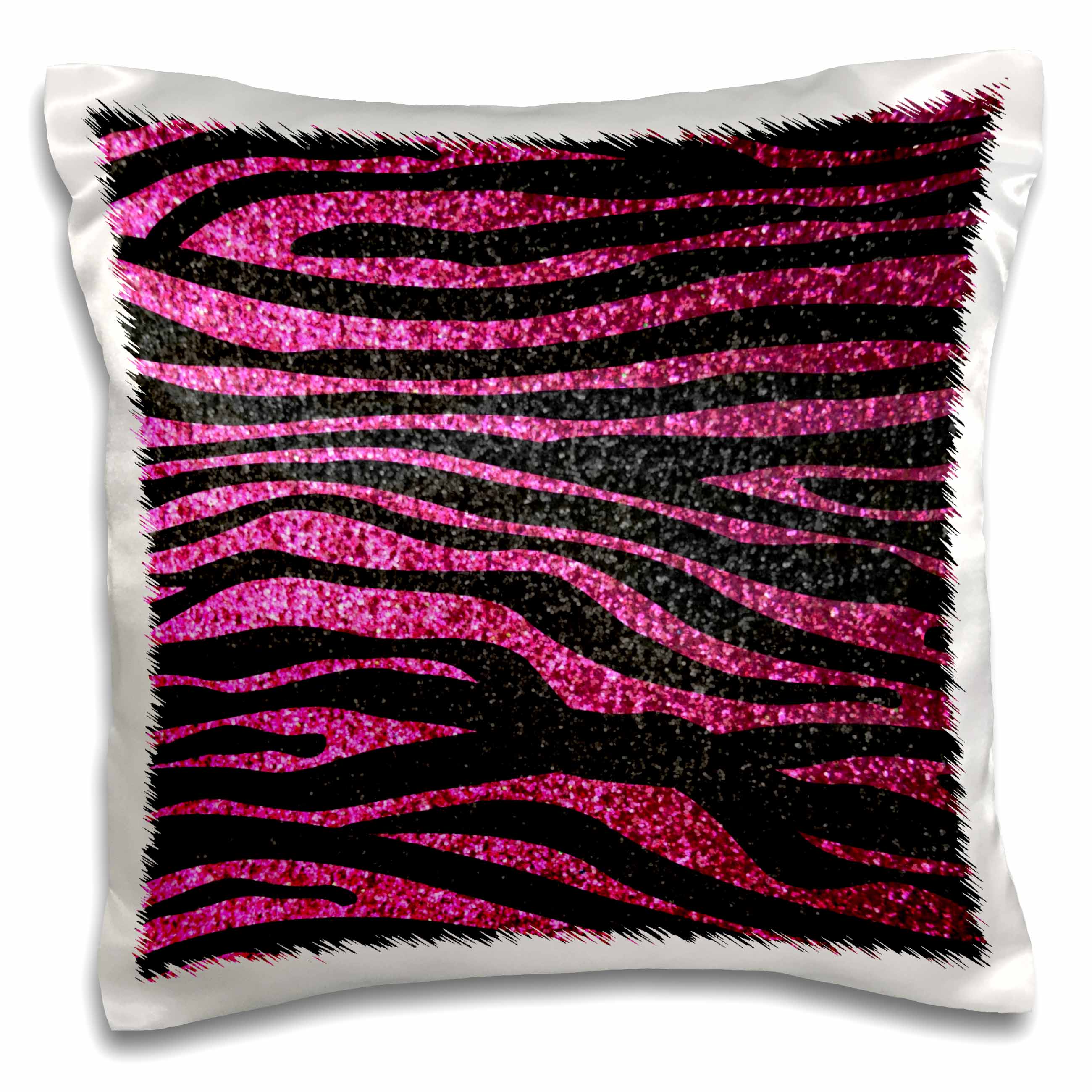 3dRose InspirationzStore Zebra Stripes - Hot Pink and Black Zebra print Faux bling photo Not Actual Glitter fancy diva girly sparkly sparkles - Pillow Cases (pc_113174)