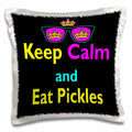 3dRose Dooni Designs CMYK Hipster Designs - CMYK Keep Calm Parody Hipster Crown And Sunglasses Keep Calm And Eat Pickles - Pillow Cases (pc_116645)