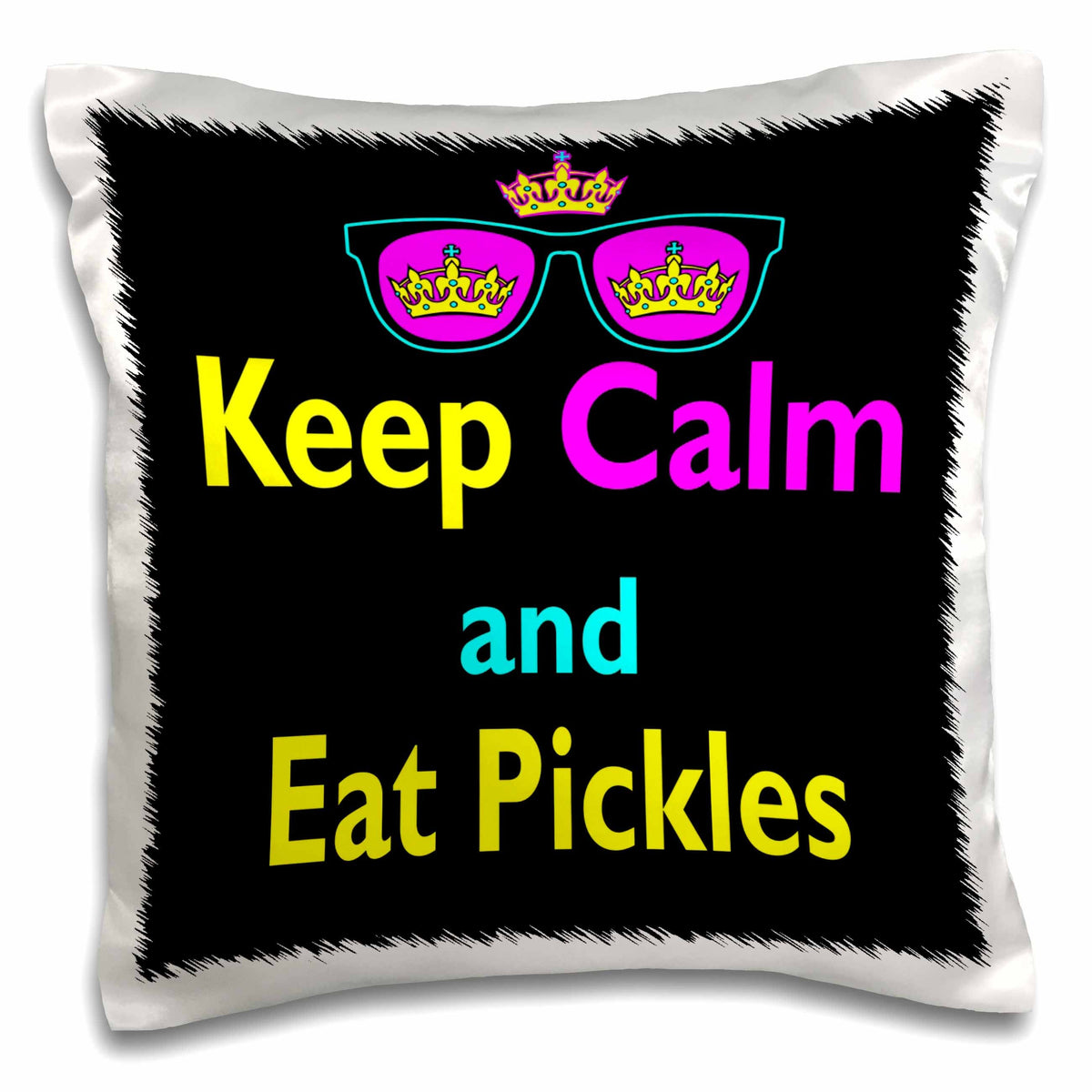 3dRose Dooni Designs CMYK Hipster Designs - CMYK Keep Calm Parody Hipster Crown And Sunglasses Keep Calm And Eat Pickles - Pillow Cases (pc_116645)
