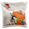 3dRose Dooni Designs Oriental Inspired Designs - Lovely Japanese Geisha WIth Umbrella And Sakura Cherry Blossom Flowers Illustration - Pillow Cases (pc_119153)