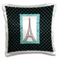 3dRose Anne Marie Baugh Paris - Turquoise Eiffel Tower On A Diamond Pattern Background - Pillow Cases (pc_124525)