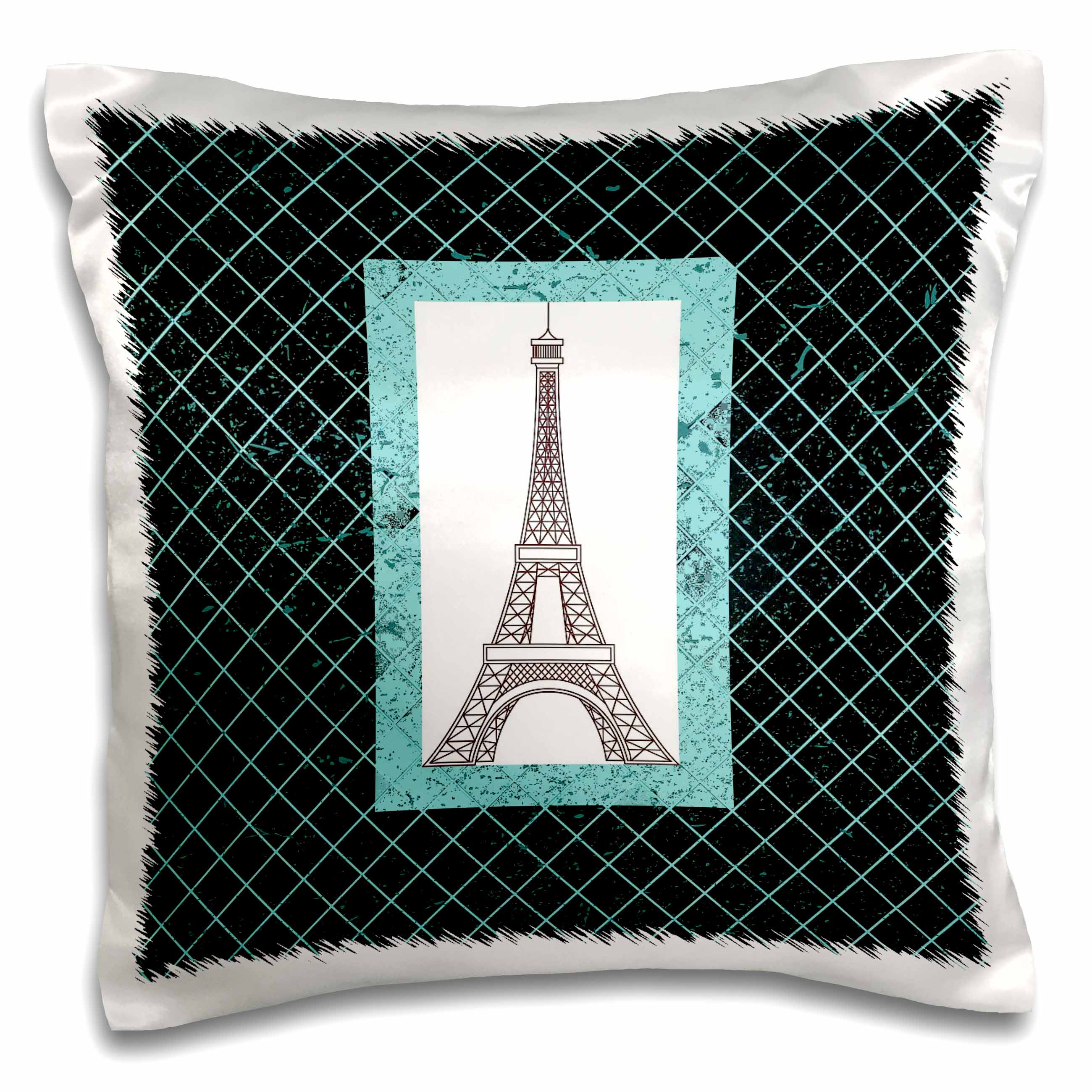 3dRose Anne Marie Baugh Paris - Turquoise Eiffel Tower On A Diamond Pattern Background - Pillow Cases (pc_124525)