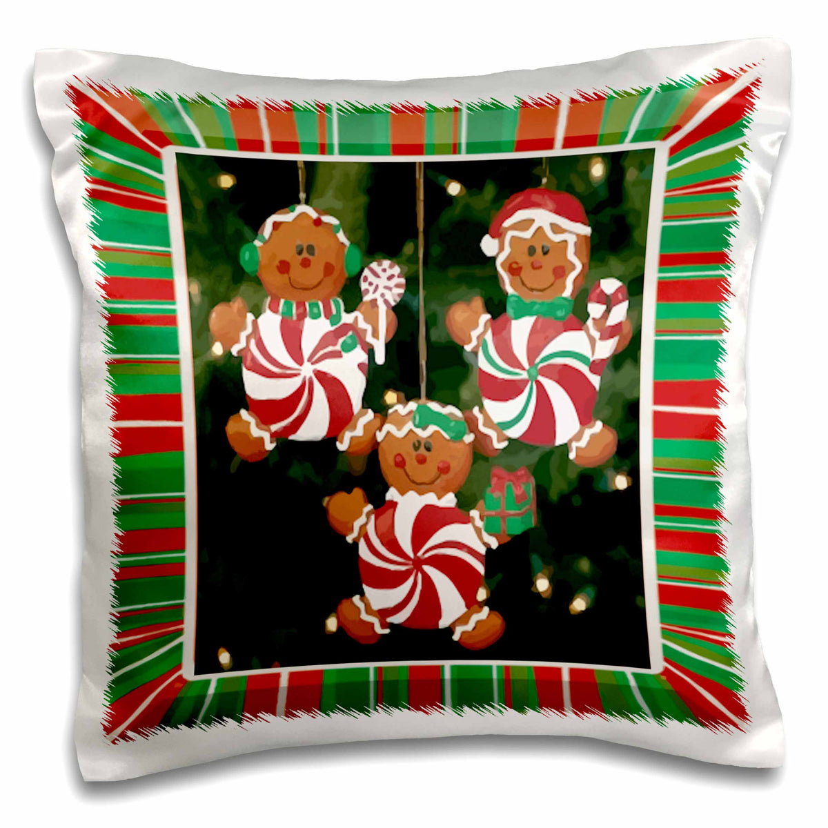 3dRose Susan Brown Designs Holiday Christmas - Peppermint Gingerbread Ornaments - Pillow Cases (pc_14915)