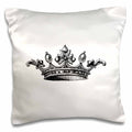 3dRose InspirationzStore Vintage Art - Majestic crown black and white drawing - royal tiara-like crown - vintage art - king queen princess - Pillow Cases (pc_151405)