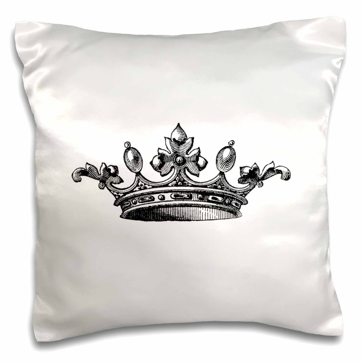 3dRose InspirationzStore Vintage Art - Majestic crown black and white drawing - royal tiara-like crown - vintage art - king queen princess - Pillow Cases (pc_151405)