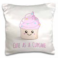 3dRose InspirationzStore Cute Food - Cute as a Cupcake - happy kawaii fairy cake with pink icing whip and a big smile for girly girls - Pillow Cases (pc_151411)