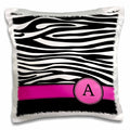 3dRose InspirationzStore Monograms - Letter A Monogrammed on Black and White Zebra Stripes Animal Print with hot Pink Personal Initial - Pillow Cases (pc_154272)