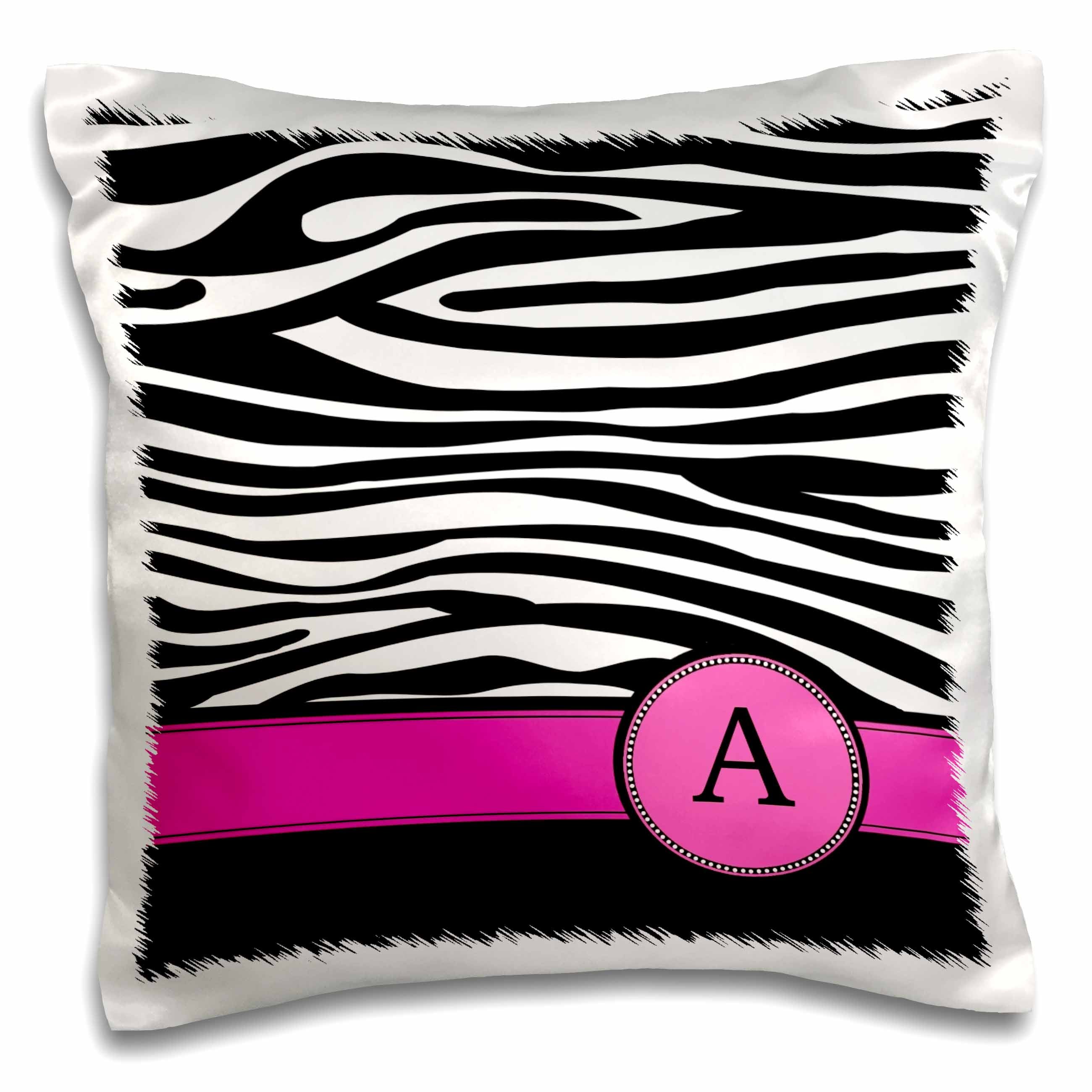 3dRose InspirationzStore Monograms - Letter A Monogrammed on Black and White Zebra Stripes Animal Print with hot Pink Personal Initial - Pillow Cases (pc_154272)