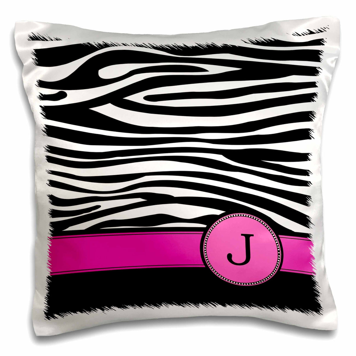 3dRose InspirationzStore Monograms - Letter J monogrammed black and white zebra stripes animal print with hot pink personalized initial - Pillow Cases (pc_154281)