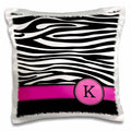 3dRose InspirationzStore Monograms - Letter K monogrammed black and white zebra stripes animal print with hot pink personalized initial - Pillow Cases (pc_154282)