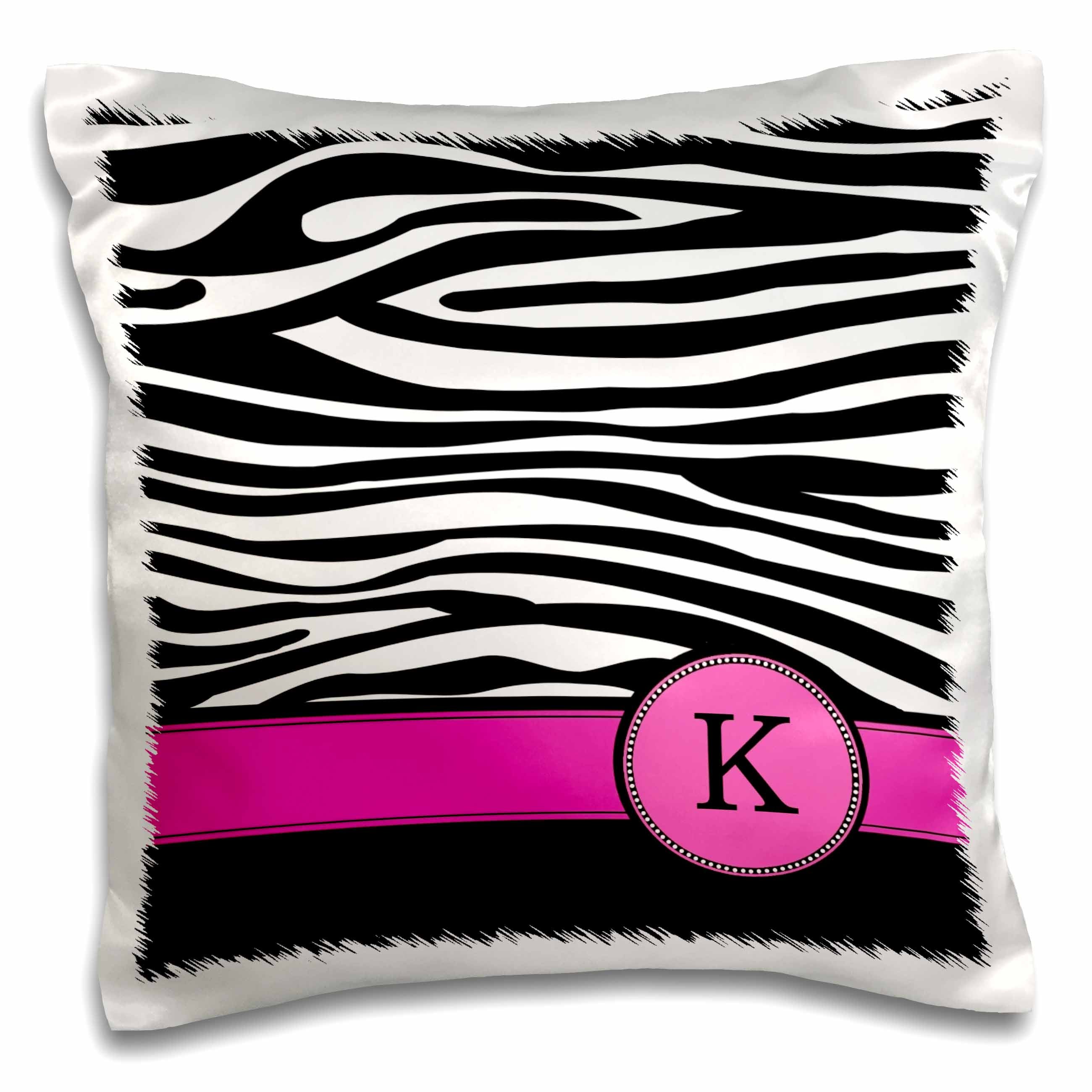 3dRose InspirationzStore Monograms - Letter K monogrammed black and white zebra stripes animal print with hot pink personalized initial - Pillow Cases (pc_154282)