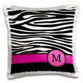 3dRose InspirationzStore Monograms - Letter M monogrammed black and white zebra stripes animal print with hot pink personalized initial - Pillow Cases (pc_154284)