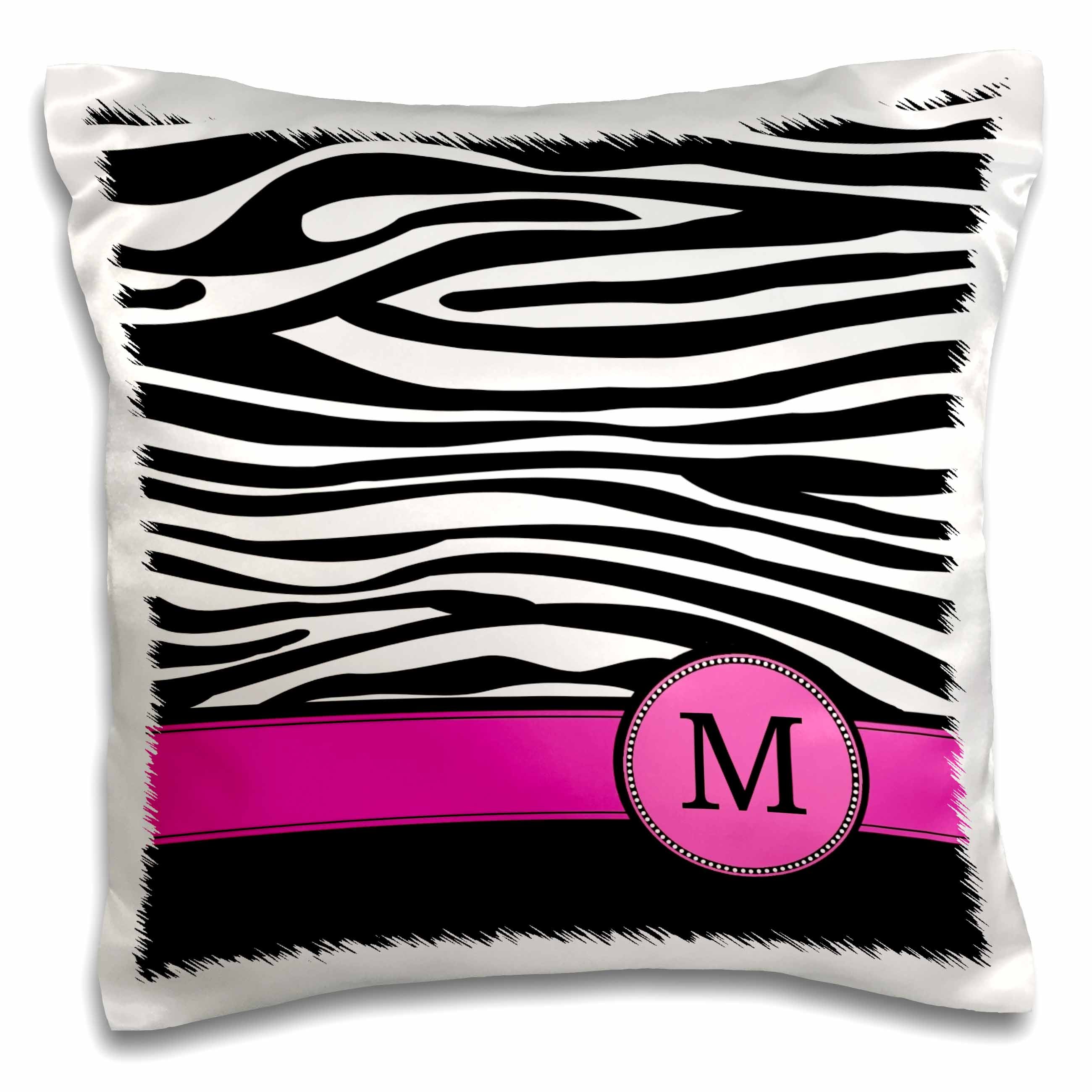 3dRose InspirationzStore Monograms - Letter M monogrammed black and white zebra stripes animal print with hot pink personalized initial - Pillow Cases (pc_154284)