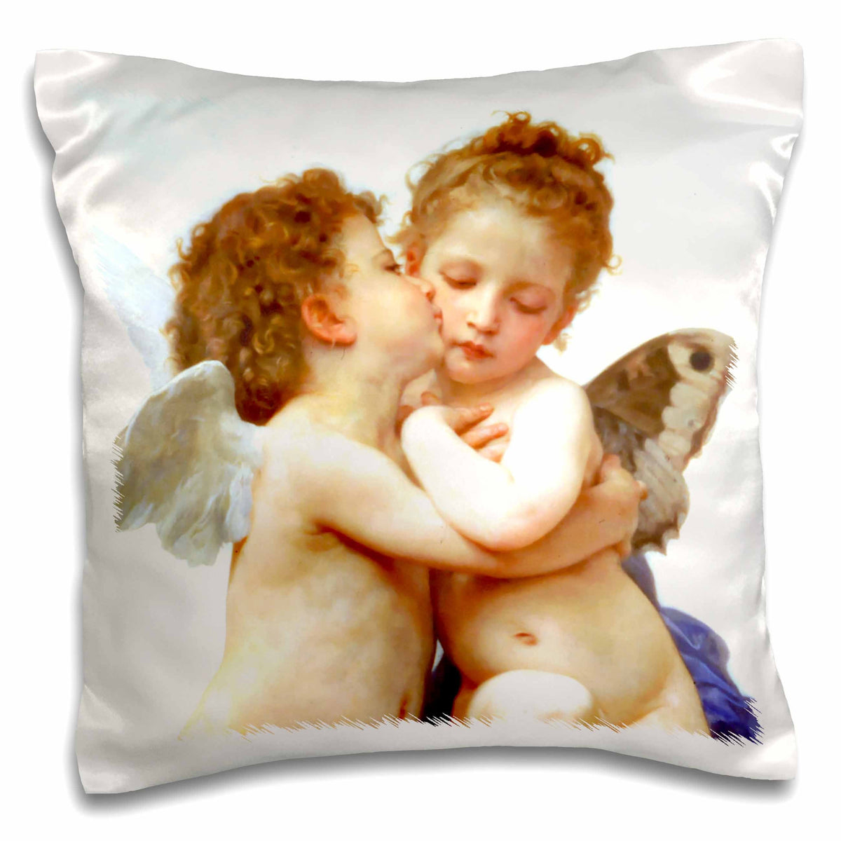 3dRose InspirationzStore Vintage Art - Cupid and Psyche as Children 1890 - L Amour enfants - Bouguereau - baby angel cherubs kiss - classic - Pillow Cases (pc_155624)