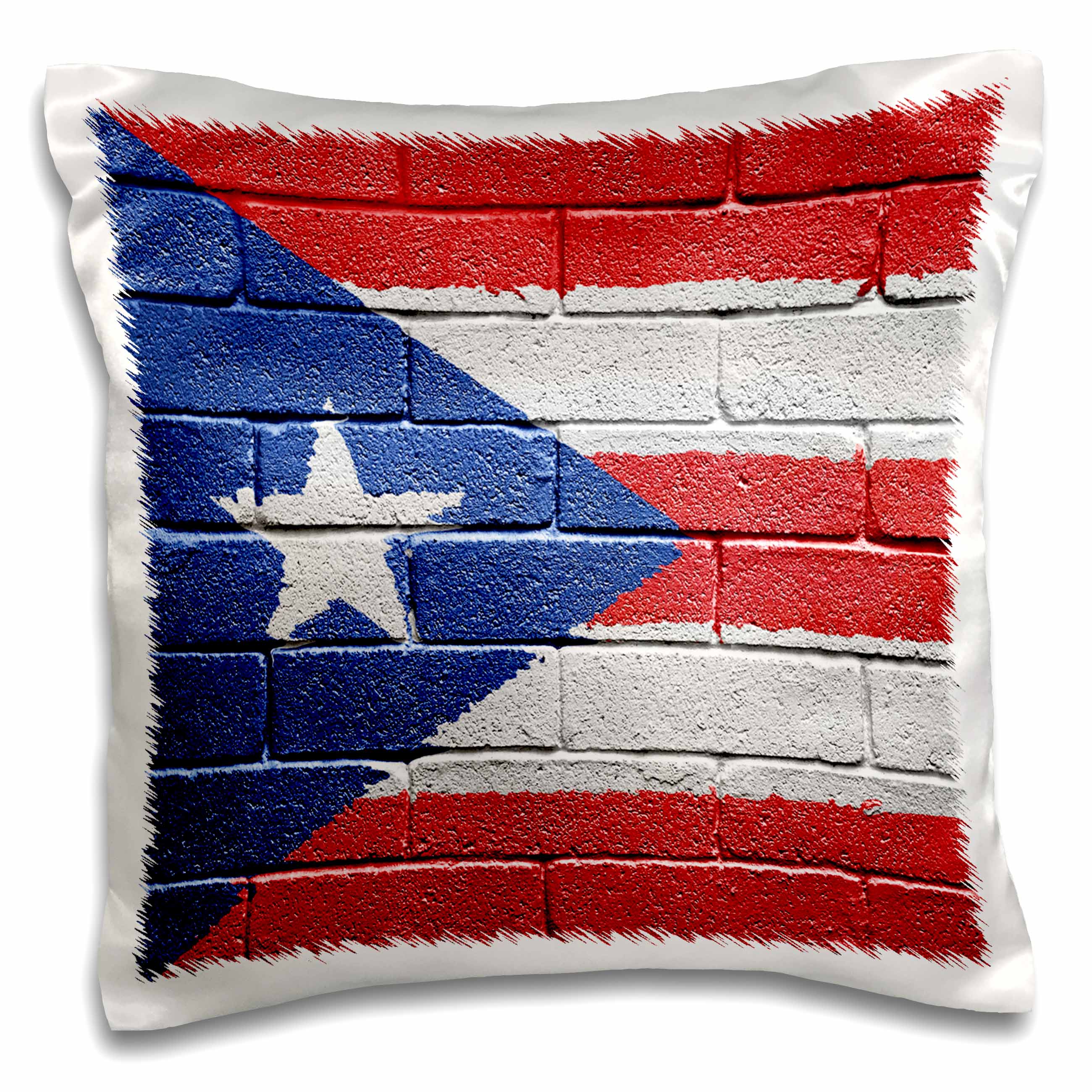3dRose Carsten Reisinger Illustrations - National flag of Puerto Rico painted onto a brick wall Rican - Pillow Cases (pc_156970)