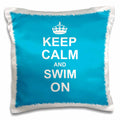 3dRose InspirationzStore Typography - Keep Calm and Swim on - blue carry on swimming - hobby or pro Swimmer gifts - pool fun funny humor - Pillow Cases (pc_157778)
