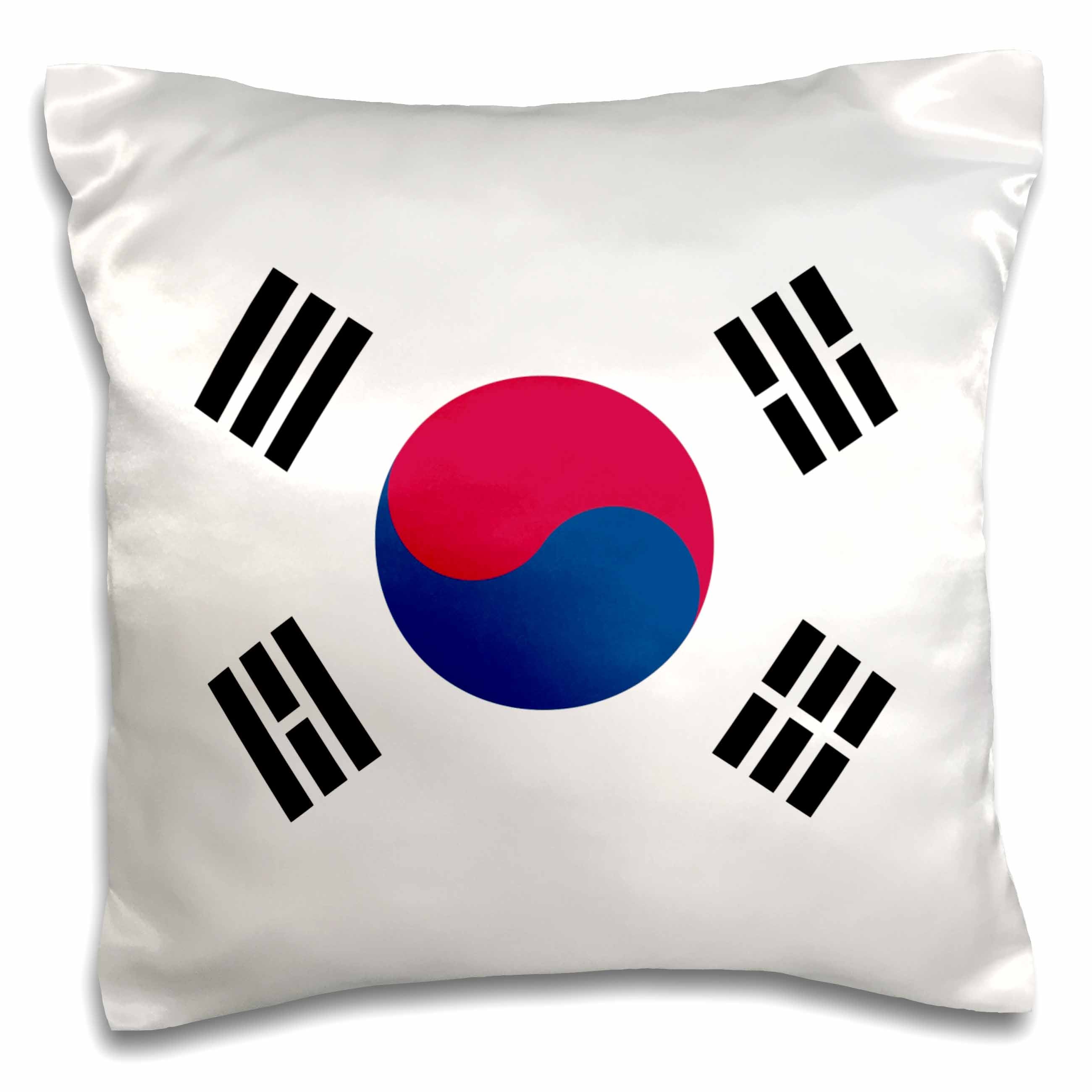 3dRose InspirationzStore Flags - Flag of South Korea - Korean White red Blue taegeuk Circle Black Trigrams - Taiji Yinyang Taegeukgi - Pillow Cases (pc_158435)