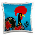 3dRose Belinha Fernandes - The Portuguese Rooster - The black Portuguese Rooster on a blue background with a heart - Pillow Cases (pc_160660)