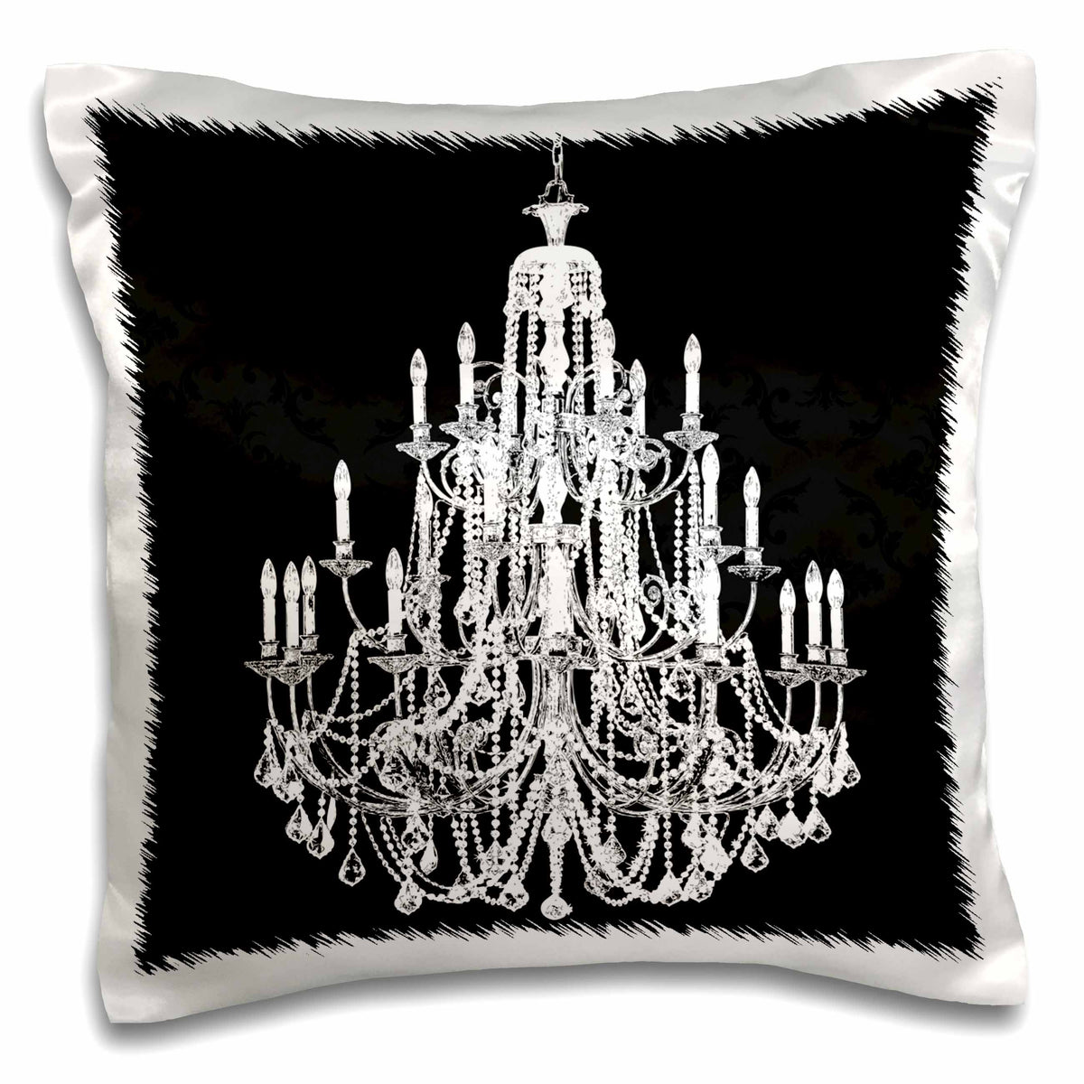3dRose PS Chandeliers - Chic White Chandelier with Black damask - Pillow Cases (pc_164675)