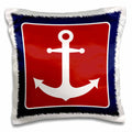 3dRose Janna Salak Designs Nautical - Red White and Blue Nautical Anchor Design - Pillow Cases (pc_165796)