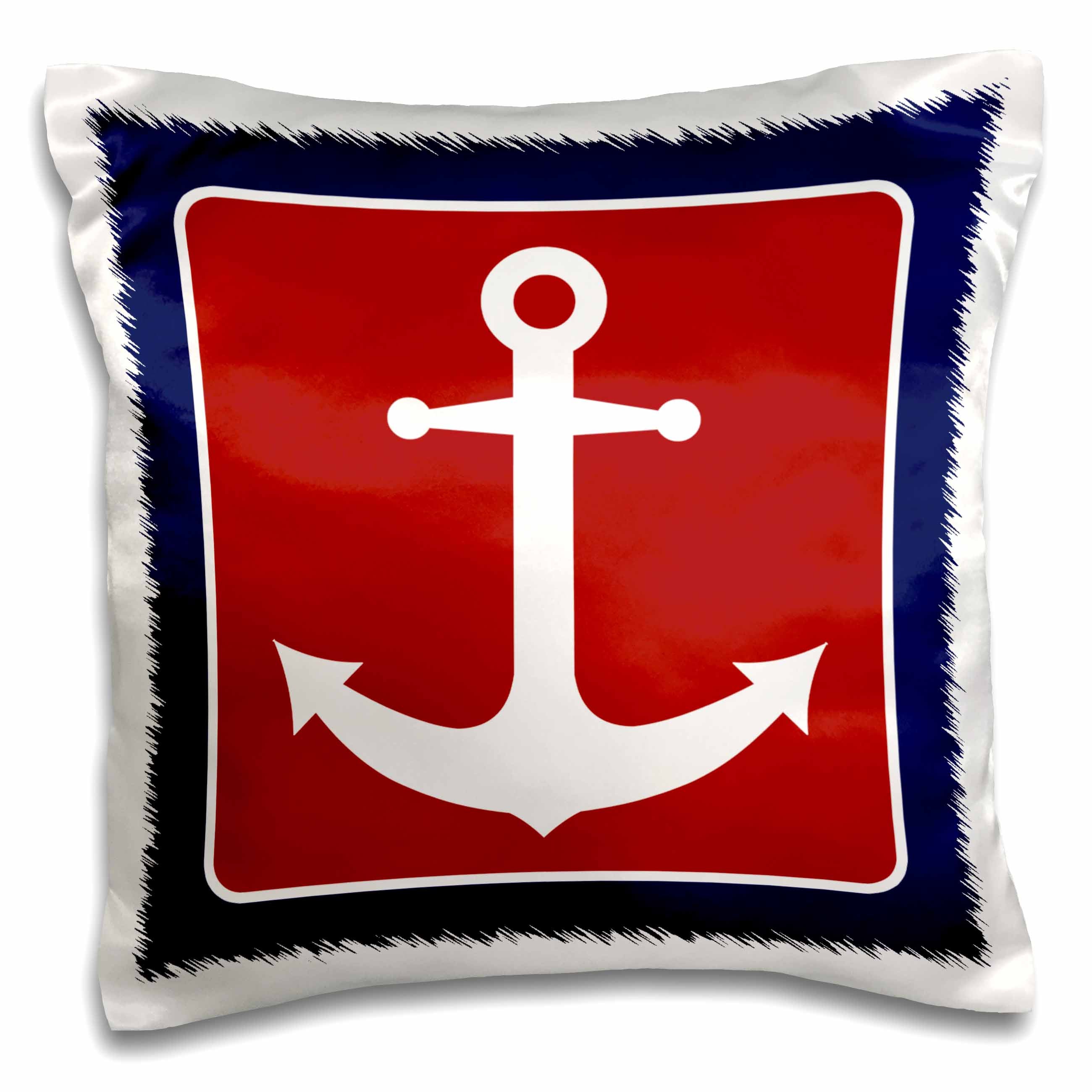 3dRose Janna Salak Designs Nautical - Red White and Blue Nautical Anchor Design - Pillow Cases (pc_165796)