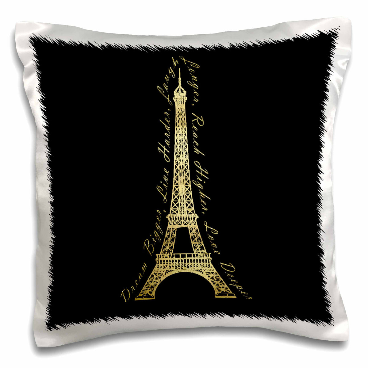 3dRose Janna Salak Designs Travel - Paris Dream Bigger Inspirational Design Black and Gold - Pillow Cases (pc_165896)