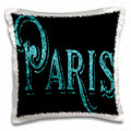 3dRose Anne Marie Baugh Words - The Word Paris In Turquoise - Pillow Cases (pc_167930)
