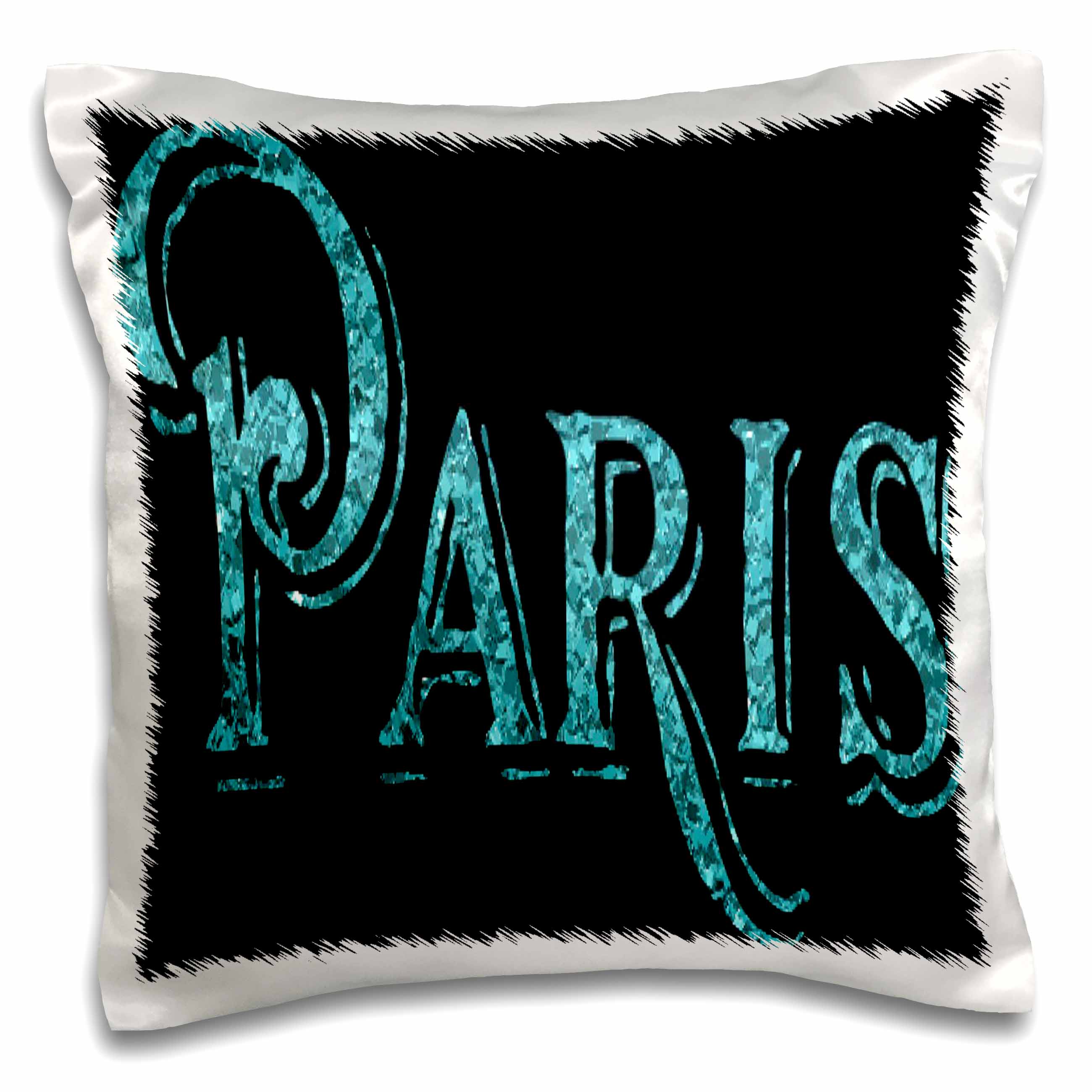 3dRose Anne Marie Baugh Words - The Word Paris In Turquoise - Pillow Cases (pc_167930)
