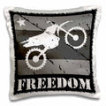 3dRose Mark Grace FREEDOM - off road sports - Black and white distressed dirt bike freedom vector graphic image - Pillow Cases (pc_180541)
