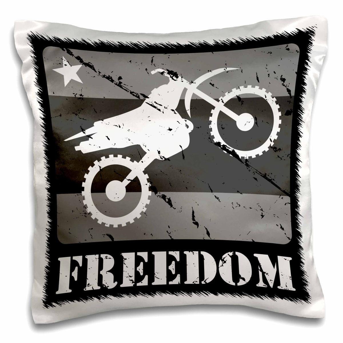 3dRose Mark Grace FREEDOM - off road sports - Black and white distressed dirt bike freedom vector graphic image - Pillow Cases (pc_180541)