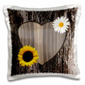 3dRose Janna Salak Designs Rustic Designs - Wood Image Heart with Sunflower and Daisy - Pillow Cases (pc_181828)