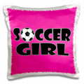 3dRose Janna Salak Designs Sports - Soccer Girl Black and Hot Pink - Pillow Cases (pc_181849)