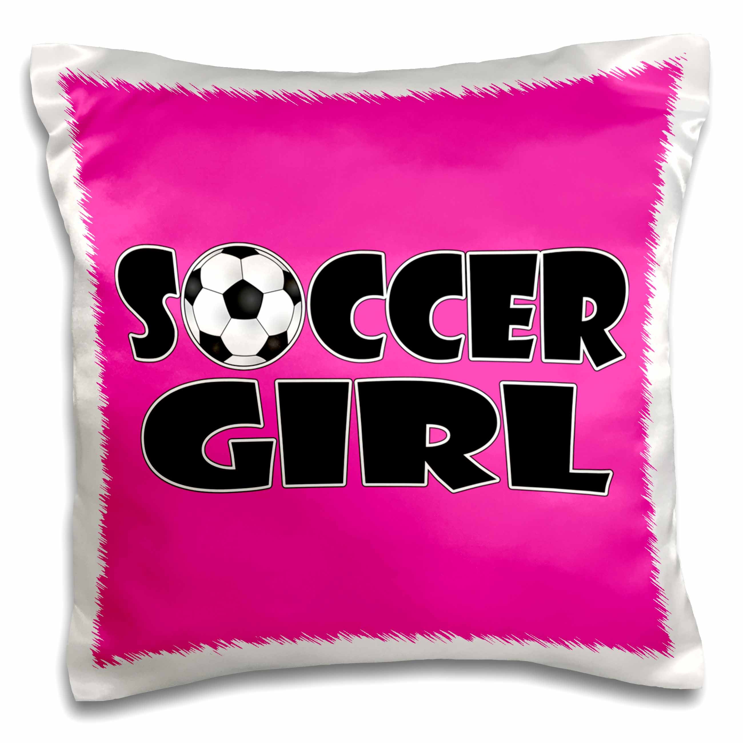 3dRose Janna Salak Designs Sports - Soccer Girl Black and Hot Pink - Pillow Cases (pc_181849)