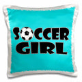 3dRose Janna Salak Designs Sports - Soccer Girl Black and Aqua Blue - Pillow Cases (pc_181850)