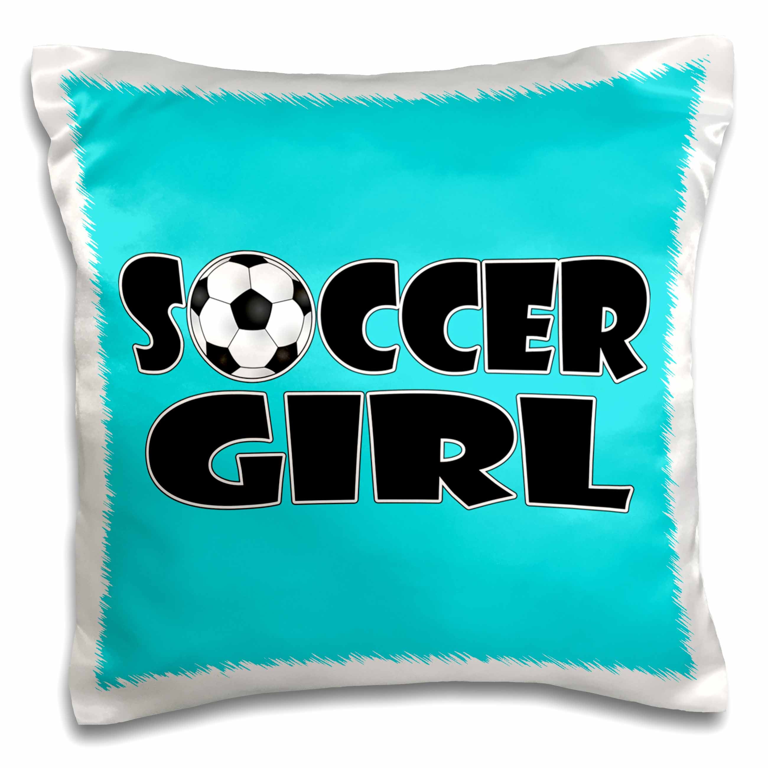 3dRose Janna Salak Designs Sports - Soccer Girl Black and Aqua Blue - Pillow Cases (pc_181850)