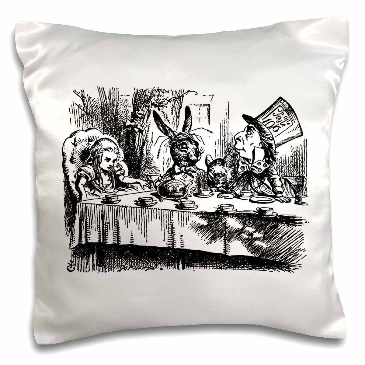 3dRose InspirationzStore Vintage Art - Mad Hatter tea party illustration by John Tenniel. Alice in Wonderland - Pillow Cases (pc_193788)