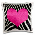 3dRose Janna Salak Designs Prints and Patterns - Punk Rockabilly Zebra Animal Stripe Pink Heart Print - Pillow Cases (pc_20393)