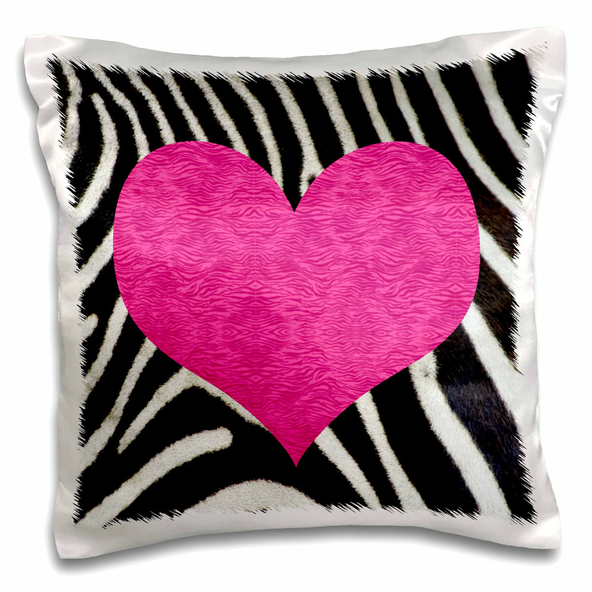 3dRose Janna Salak Designs Prints and Patterns - Punk Rockabilly Zebra Animal Stripe Pink Heart Print - Pillow Cases (pc_20393)