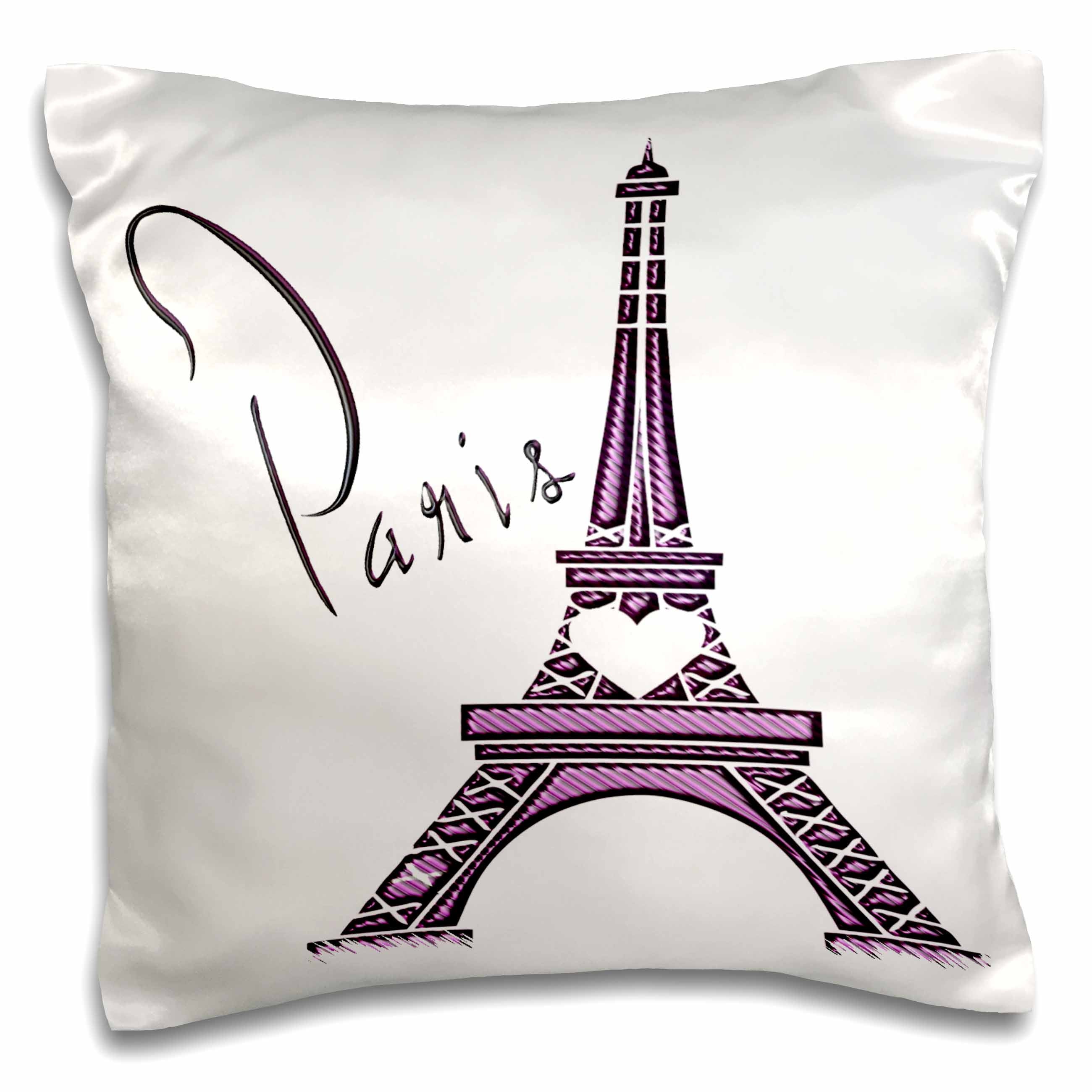 3dRose Anne Marie Baugh - Paris - Purple Gel Effect One Dimensional Eiffel Tower With The Word Paris - Pillow Cases (pc_211115)
