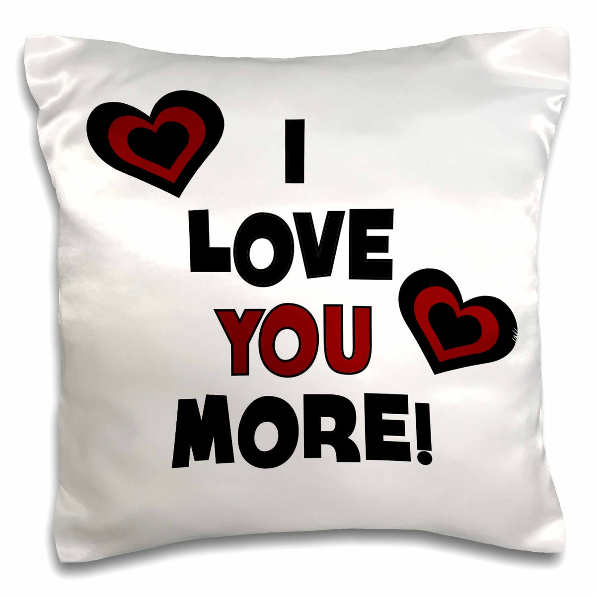 3dRose Anne Marie Baugh - Phrases - I Love You More In Black and Red With Hearts - Pillow Cases (pc_211127)