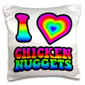 3dRose Dooni Designs - Groovy I Heart Love Designs - Groovy Hippie Rainbow I Heart Love Chicken Nuggets - Pillow Cases (pc_217381)