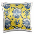 3dRose RinaPiro - French Toile - Garden French Toile. Yellow and blue. Popular toile print. - Pillow Cases (pc_218087)