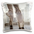3dRose Kike Calvo World of Dances and Ballet - Ballerina in pointe shoes with buildings behind - Pillow Cases (pc_219708)