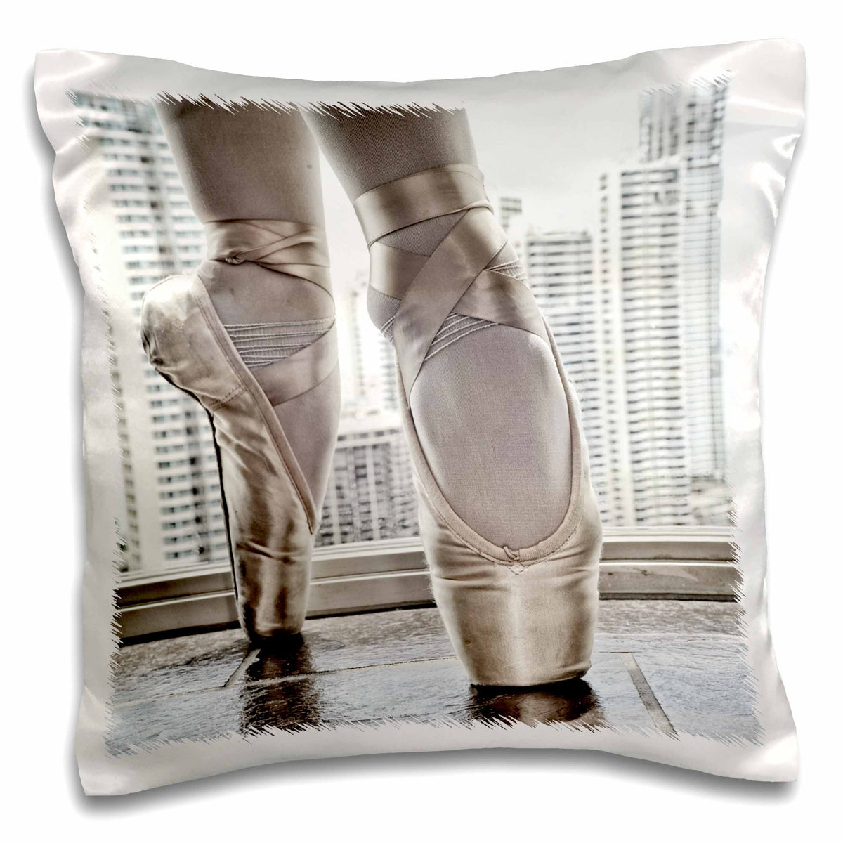 3dRose Kike Calvo World of Dances and Ballet - Ballerina in pointe shoes with buildings behind - Pillow Cases (pc_219708)