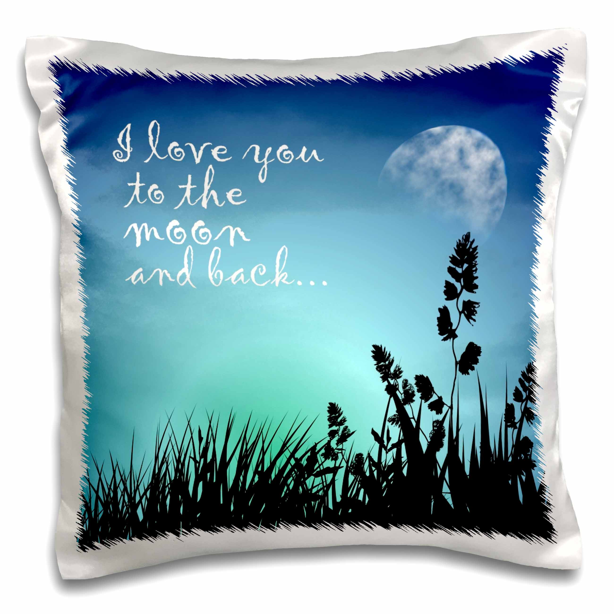 3dRose Russ Billington Nursery Designs - Beautiful Blue Night Scene- I Love You to The Moon and Back - Pillow Cases (pc_220301)