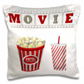 3dRose Anne Marie Baugh - Theater - The Word Movie With Popcorn and Soda Illustration in Red, White, and Gray - Pillow Cases (pc_222695)