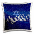 3dRose Doreen Erhardt Hanukkah Collection - Star of David with Silver and Blue Hanukkah Word Art - Pillow Cases (pc_244709)